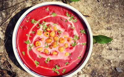 Red Beet Soup With Chickpea Croutons