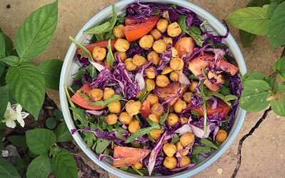 Arugula Salad with Roasted Chickpeas and Homemade Peanut Butter Sesame Dressing