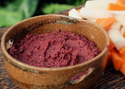 Red Beet Hummus with Black Sesame Seed Tahini