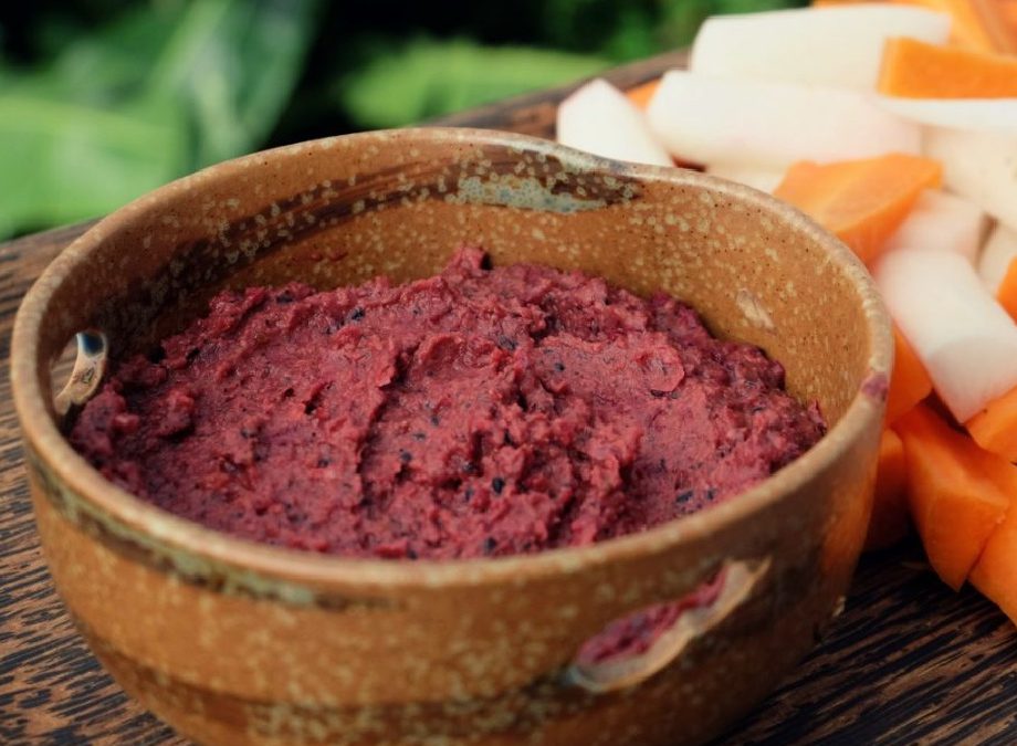 Red Beet Hummus with Black Sesame Seed Tahini