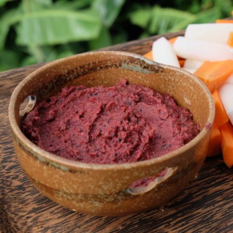 Red Beet Hummus with Black Sesame Seed Tahini